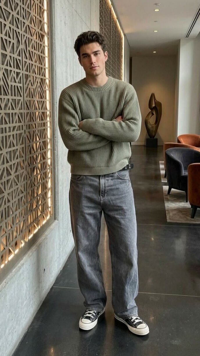 Soft Sage Knit Meets Denim Dreams | Quiet Confidence Aesthetic | 💫 romanticizing 705