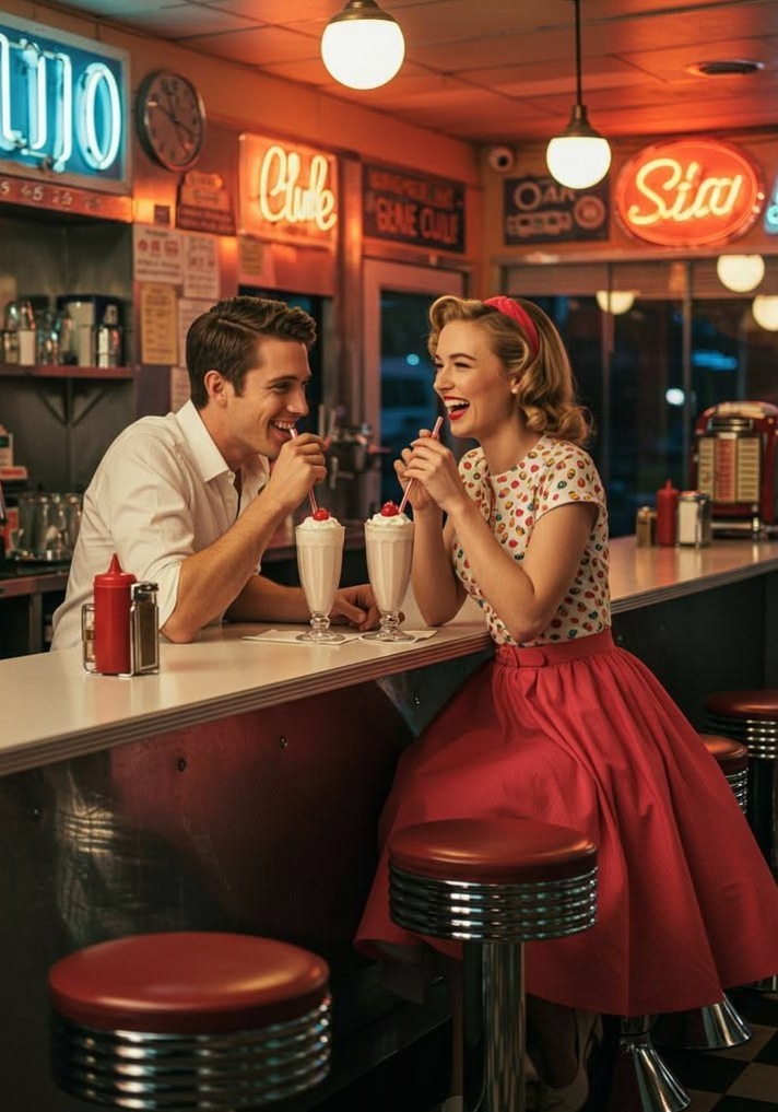 🖤 ⟡ Timeless Diner Vibes: 50s Romance & Sweet Milkshake Moments 620