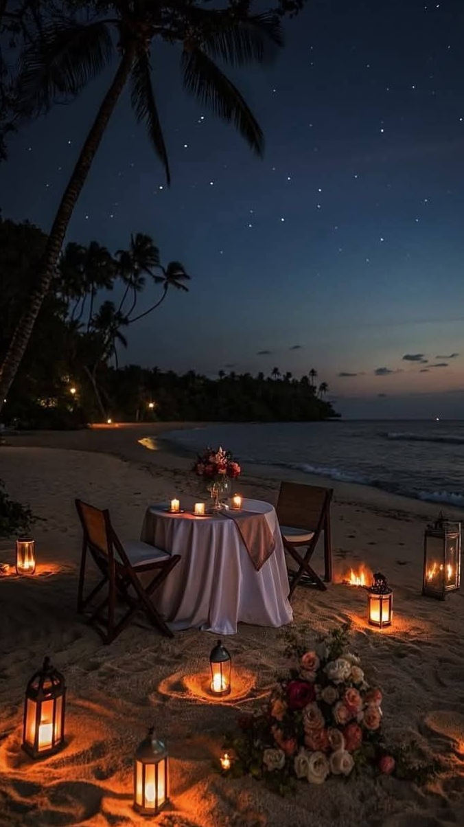 ✦ vibe check passed ✦ Private Beach Dinner Under Falling Stars 📸 ☕ 323