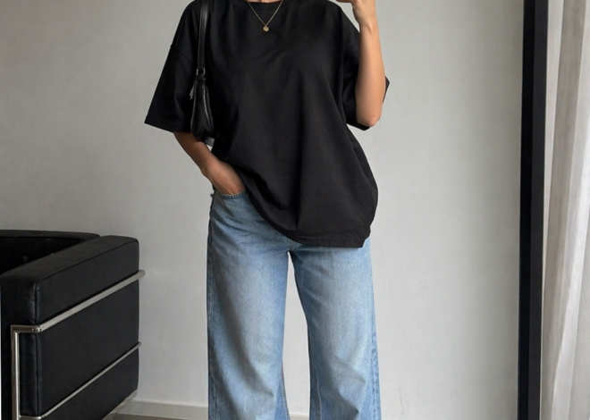 🎬 🌃 art of modern romance ✦ Chic Oversized Tee & Baggy Jean Ensemble for Soulful 448