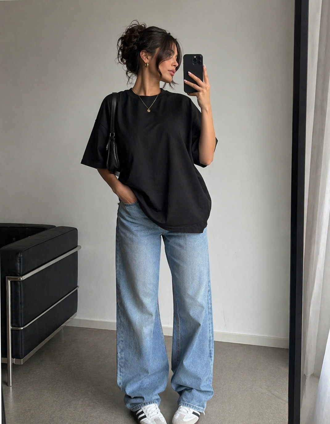 🎬 🌃 art of modern romance ✦ Chic Oversized Tee & Baggy Jean Ensemble for Soulful 448