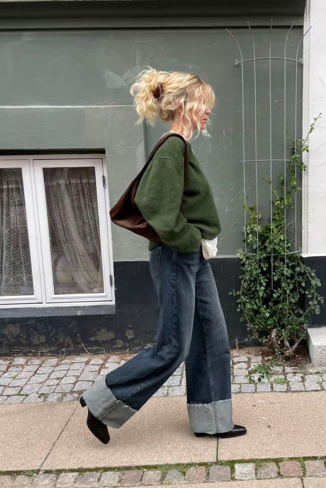 💫 🔮 Blonde Curls Up, Earthy Green Sweater Vibe — aesthetic edit 574