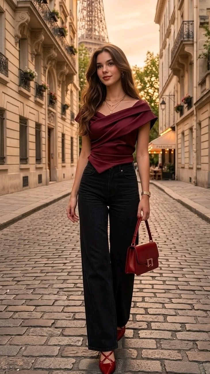 Burgundy Satin & Midnight Jeans: A Fateful Parisian Evening — ☀️ ⚖️ 🧩 214