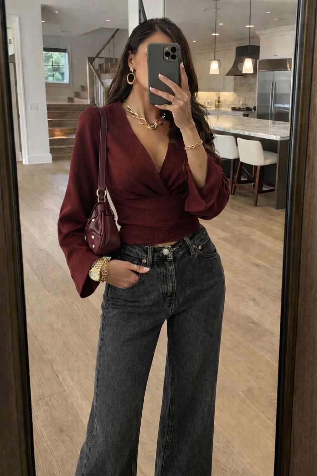 🪴 📚 ⟡ Chic Girls Night Out Ensemble | Burgundy Elegance & Timeless Accents 227