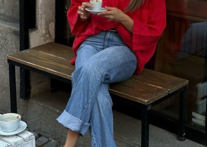 ⊹ Chic Red Shirt & Denim Ensemble for a Parisian Stroll ⊹ 🗝️ 262