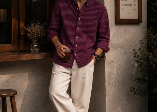 ⊹ Burgundy Striped Shirt for Men | Timeless Elegance for the Right Moment ⊹ 🏙️ 524