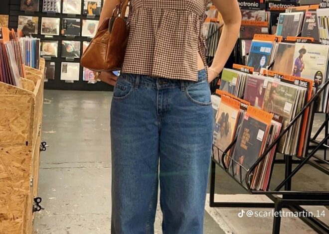 🌌 🕊️ Gingham Halter & Wide Leg Jeans in a Fated Record Store Moment 444