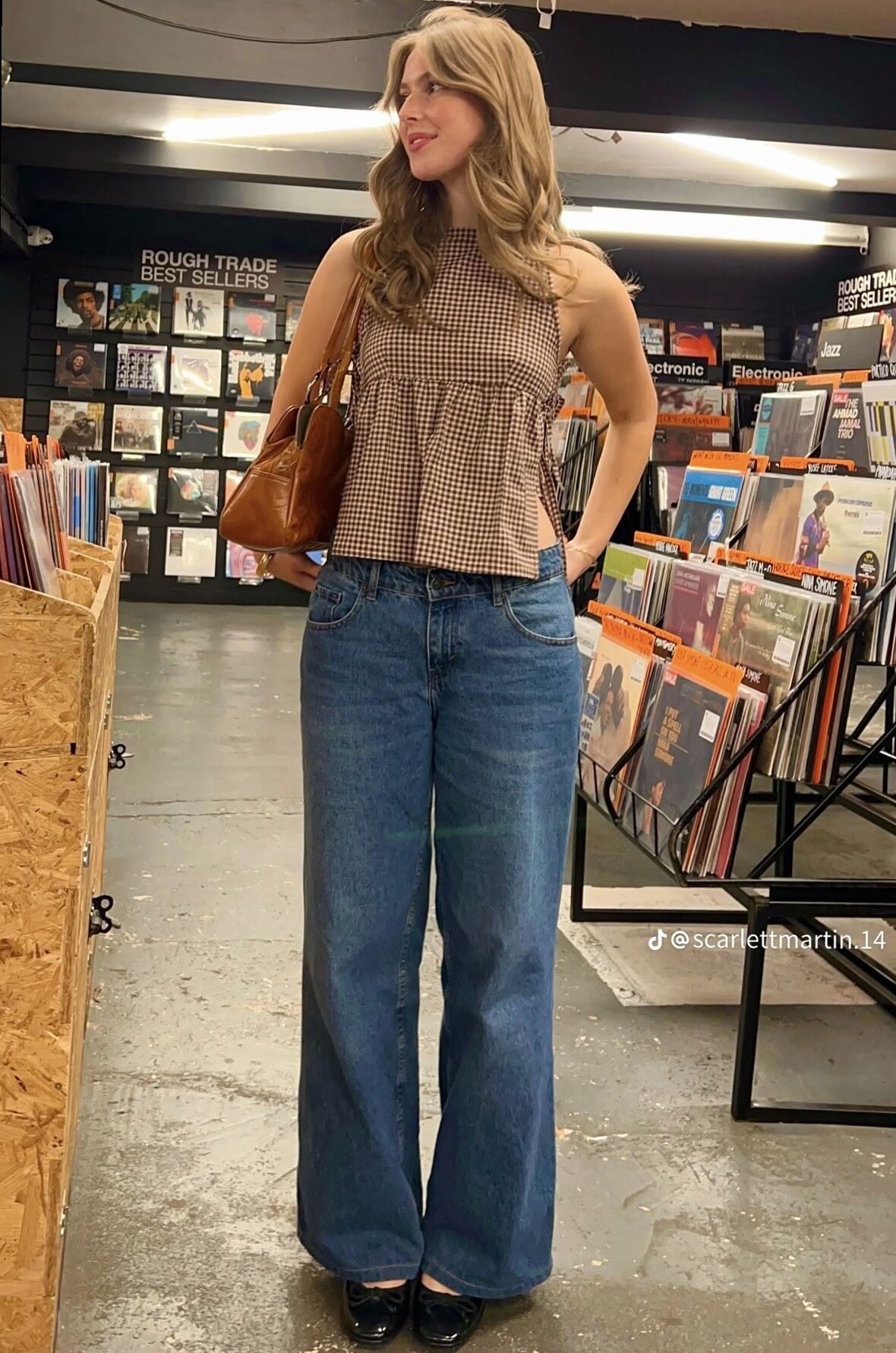🌌 🕊️ Gingham Halter & Wide Leg Jeans in a Fated Record Store Moment 444