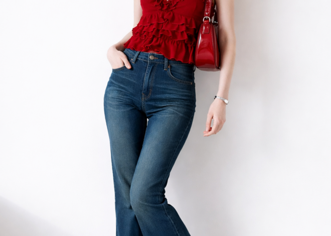 🎧 ⟡ Rustic Romance: Timeless Ruffle Ensemble with Daring Denim Flow 643
