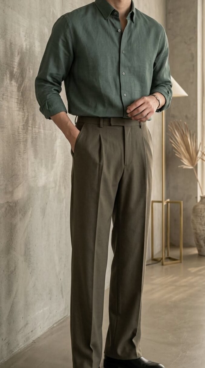 🕊️ 🧿 soul deep aesthetic ✦ Elegant Summer Style | Timeless Green Shirt & Pleated 184