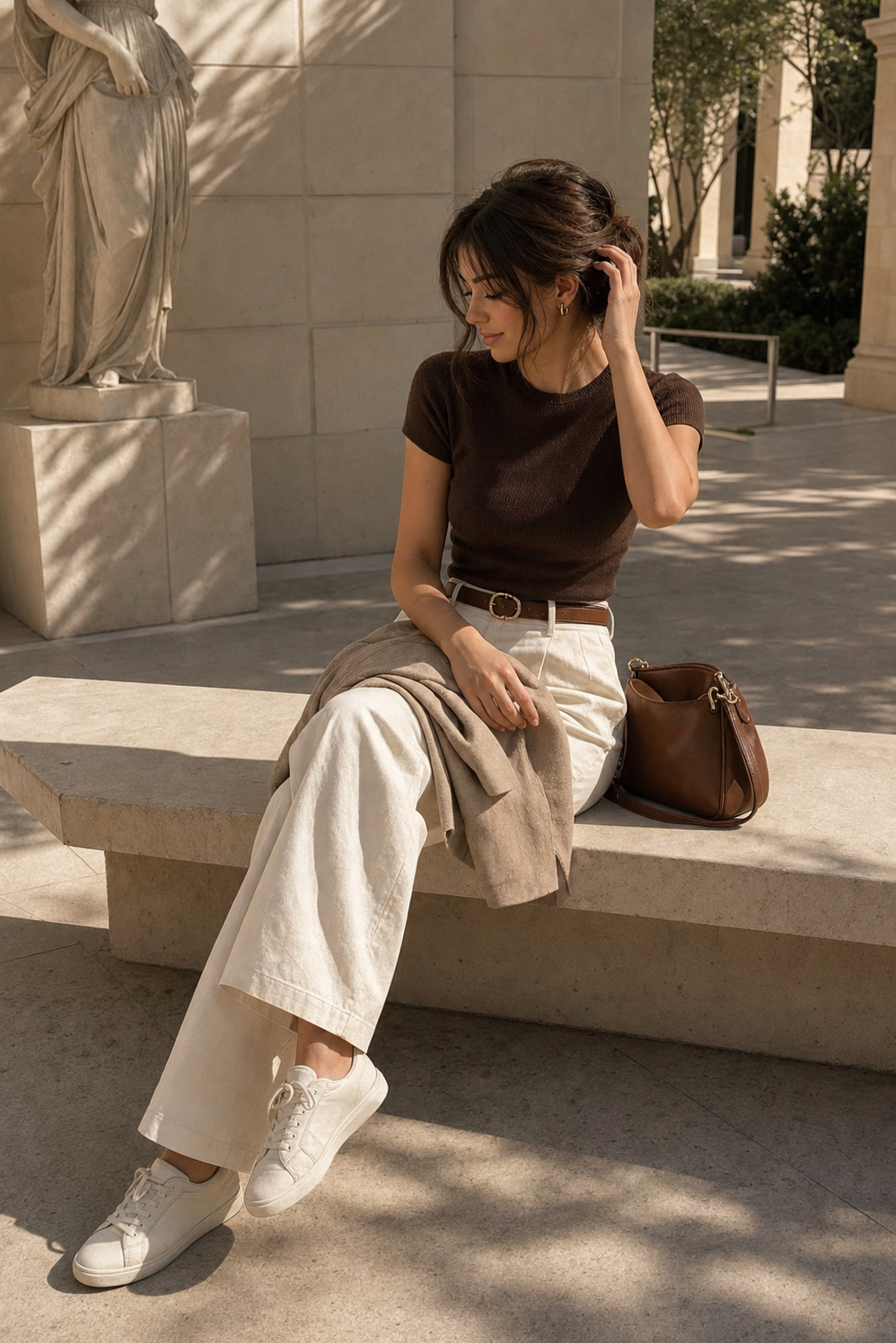 ✒️ Timeless Elegance: Gold Earrings & Cream Trousers for Soulful Style 812